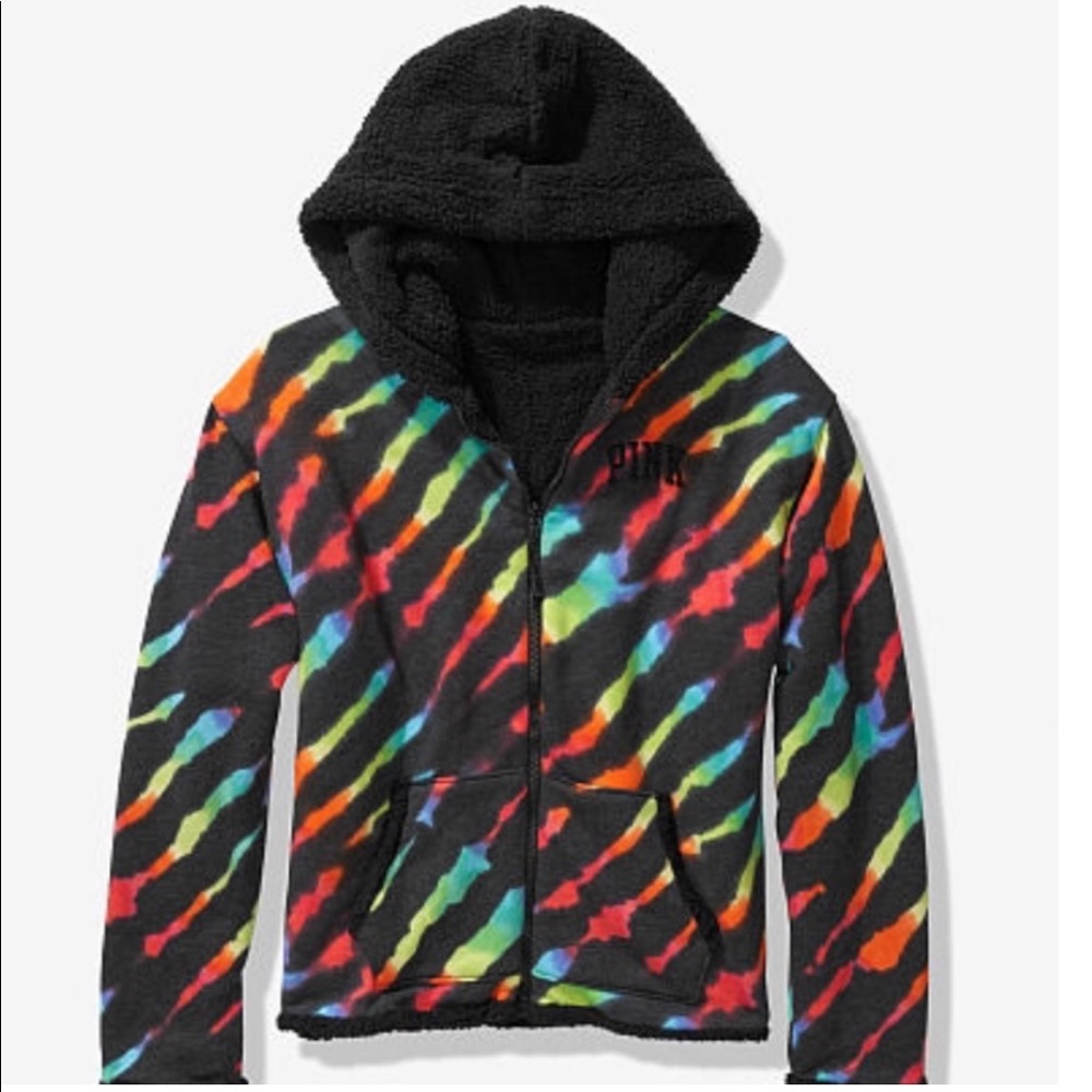 Victoria’s Secret PINK Reversible Full-Zip Pure Black Rainbow Tie Dye